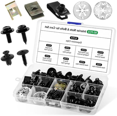 Complete Set van 80 Bevestigingsschroeven met Klemdiscs en Warmtebescherming voor Auto's - Inclusief Moeren, Clips en Montagebox voor Reparatie en Bevestiging