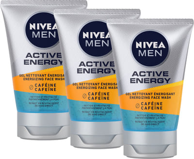 NIVEA MEN Active Energy - Anti-Vermoeidheid - Gezichtsreinigingsgel - Face Wash - 3 x 100 ml - Voordeelverpakking