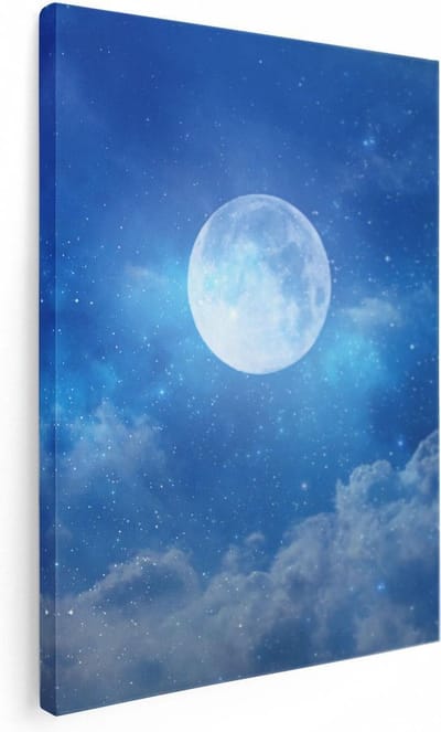 Artaza Canvas Schilderij Sterrenhemel - 30x40 cm - Klein - Wanddecoratie Maan - Muurdecoratie Ruimte - Kamer Accessoires Woonkamer - Blauw