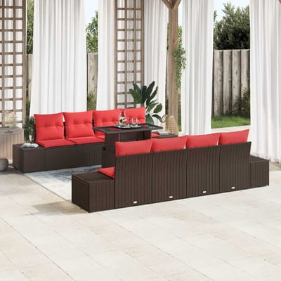 vidaXL - Tuinbank - Set - 9 - st - 8-Aantal - zitplaatsen - Bruin - en - Rood