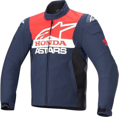 Alpinestars Honda SMX Waterproof Softshell Jas Night Marineblauw Zwart Helderrood - Jas