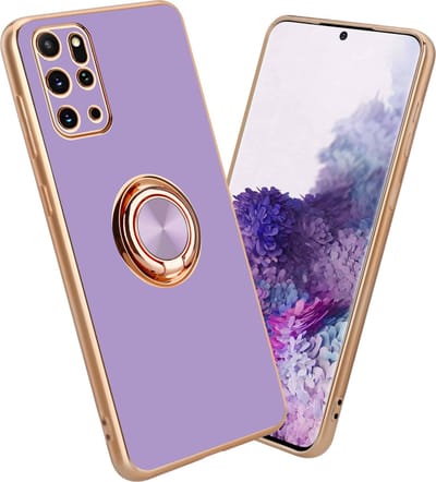 Cadorabo Hoesje geschikt voor Samsung Galaxy S20 PLUS in Glossy Licht Paars - Goud met ring - Beschermhoes van flexibel TPU-silicone Case Cover met camerabescherming en magnetische autohouder