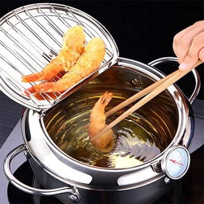 Happyment Japanse Friteuse - Met Thermometer - Frituurpan - Inductie - Diameter 24 cm - Roestvrij Staal - 3,2L