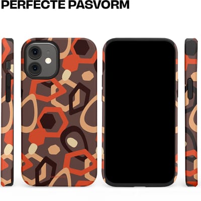 Casetastic hoesje geschikt voor Apple iPhone 12 Mini - Dubbellaagse bescherming - Abstracte Retro Vormen - Fashion Case - Donkergrijs Terracotta Taupe
