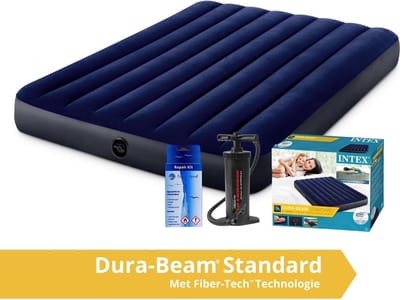 Intex Classic Dura-Beam - Luchtbed - 2 Persoons - Met Repairset en Handpomp - 203x152x25 cm - PVC - Blauw