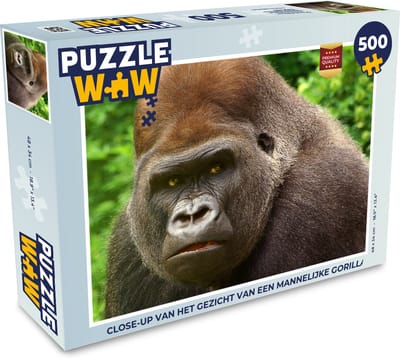 Puzzel Close-up van het gezicht van een mannelijke gorilla - Legpuzzel - Puzzel 500 stukjes