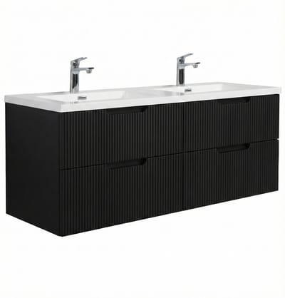 Badplaats Badkamermeubel Set Thermis 140cm – Mat Zwart – Badmeubel met Dubbele Wastafel