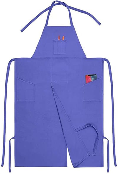 Canvas schort, waterafstotende lange split benen kappersoverall, schort met zakken, violet