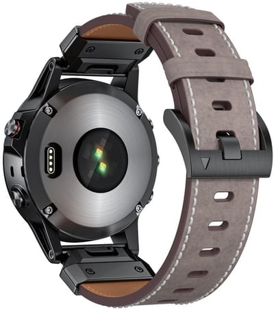 Leren bandje - RVS - geschikt voor Garmin Fenix 5 (PLUS) / 6 (Pro) / 7 (Pro) / 8 (47 mm) / E (47 mm) / Epix (Pro) (2) 47 mm / Approach S60/S62/S70 47 mm / MARQ / Instinct 1/2/3 (45mm) - grijs
