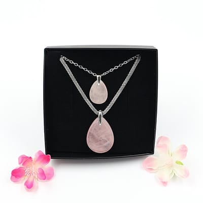 Moeder en Kind set ketting Roze kwarts