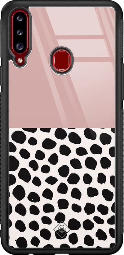 Casimoda® hoesje - Geschikt voor Samsung Galaxy A20s - Stippen roze - Luxe Hard Case Zwart - Backcover telefoonhoesje - Roze