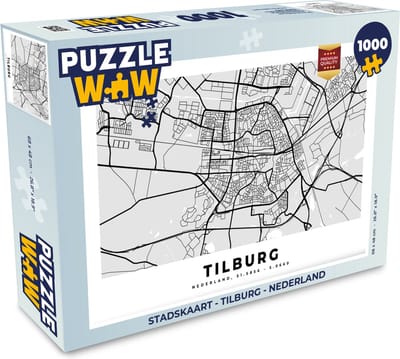 Puzzel Stadskaart - Tilburg - Nederland - Legpuzzel - Puzzel 1000 stukjes volwassenen - Plattegrond
