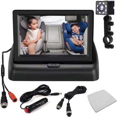 Baby-autospiegel,nachtzicht-baby-autostoelspiegel,verstelbare camera met 120 ° breed zicht,4,3'' HD opvouwbare monitor voor het bekijken van baby's/kinderen in de achter- of naar voren gerichte stoel
