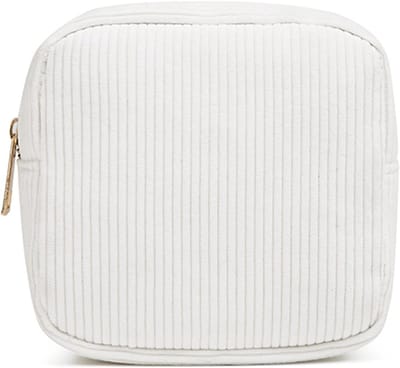 Toilettas - Toilettas voor dames - Toilettas - Toilettas met haak - Opbergtas voor tampons - Corduroy - Kleine make-uptas - Mini toilettas - Zachte opbergtas - Draagbare make-uptas - wit