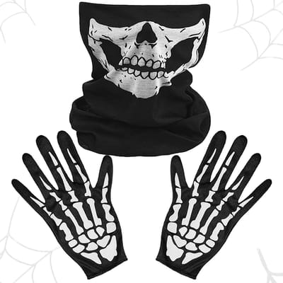 Halloween Skeletmasker en Handschoenen Set, Zwart, Geschikt voor Carnaval, Cosplay en Feestjes, Perfect voor Halloween en Motorritten