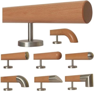 Houten trapleuning van beukenhout met roestvrijstalen houders - Lengte 30-500 cm, ideaal voor binnengebruik