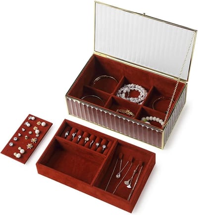Sieraden Opberger - Juwelendoosje Houder - Sieraden Organiseren - Metaal Glas - 1 Eenheid - Goud