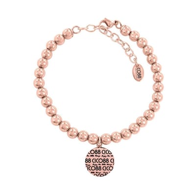 CO88 Collection Elemental 8CB 14017 Stalen Armband met Hanger - CO88 hanger en Jade Natuursteen 6 mm - Lengte 17 + 5 cm - Rosékleurig