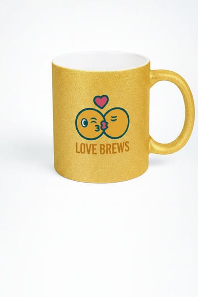 Gouden Glitter Liefdesmok "Love Brews" met Kus Emoji Design
