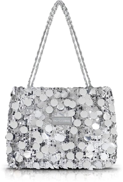 Solidchoice - AfitLulu Pailletten Tote Bag voor dames, prikkelende handtas met ritssluiting en leren handvat, modieuze schoudertas voor dames, grote onderarmtas, shopper, tas voor feestjes, afspraken, banketten