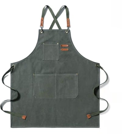 Canvasschorten Voor Mannen En Vrouwen - Unisex Schort Met 3 Zakken - Verstelbare Katoenen Werkschort - Chef-kok Schort Voor Keuken Grill En Koffiehuis - Ideaal Voor Barbecue Ambachtelijke Tuin En Barkeeper - Duurzaam En Gekruist Design-Grijsgroen