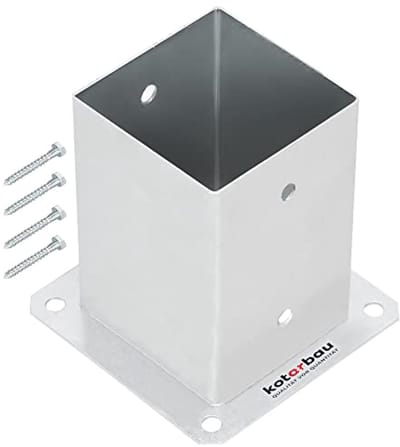 KOTARBAU® Paalvoet, Paalhouder, voor Schroefbevestiging, Staal, 100 x 100 mm, Zilver, Paalsteun, Gegalvaniseerde Paalhouder, voor Tuin en Bouwprojecten