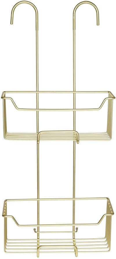 WENKO Doucherek Milo 2-laags RVS goudkleur 25x55cm - Zonder boren - Doucherekje hangend - Douchemand - Douchecaddy ophangbaar