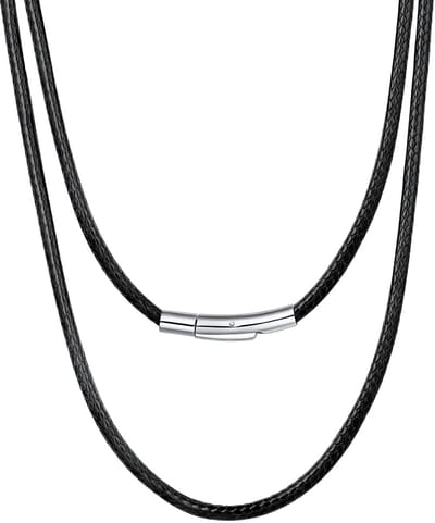Gevlochten leren ketting, 2 mm/3 mm, voor heren en dames, rubberen halsband met roestvrijstalen sluiting, zwart/bruin, lengte 40-76 cm