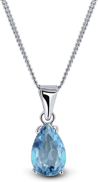 Miore Pure Collier Ketting Dames - 9 Karaat - Zilverkleurig - Met Blauwe Topaas - Met Hanger - 45 cm