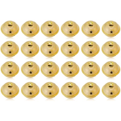 24 stuks Kerstbellen 40mm IJzerverf Uitgeholde Pentagram Kerst Frosted Bel Decoratie geel