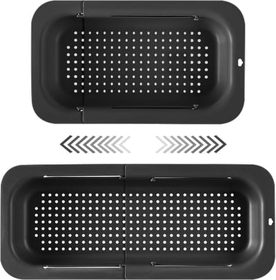Uitschuifbare Vergiet Mand voor Spoelbak – BPA-vrij PP – Verstelbaar 34,5-48 cm – Multifunctioneel voor Groente, Fruit & Pasta