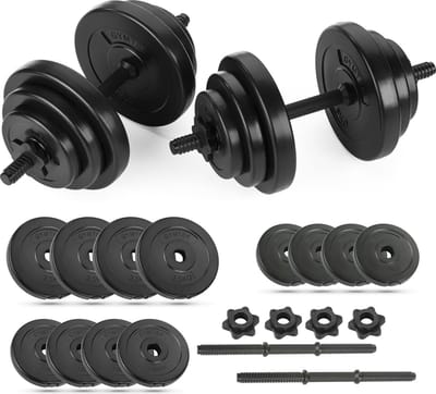 Gymtek® Halterset 20kg - Dumbells Set - Verstelbare Dumbells - 2x Halterstang - 4x 2,5kg, 4x 1,25kg, 4x 1kg - Halterset voor Krachttraining, Workout, Home Gym, Fitness