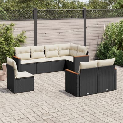 vidaXL - 8-delige - Loungeset - met - kussens - poly - rattan - zwart