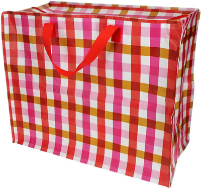 Rex London Jumbo Opbergtas Pink Gingham – XXL Verhuistas met Rits – Grote Opbergzak voor Was, Beddengoed & Opslag