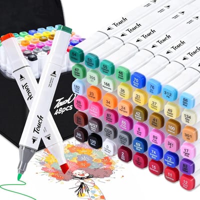 48 Kleur Alcohol Markers Dubbelzijdig met Fijne en Chisel Punt voor Tekenen en Schilderen - Ideaal voor Illustraties en Creatieve Projecten