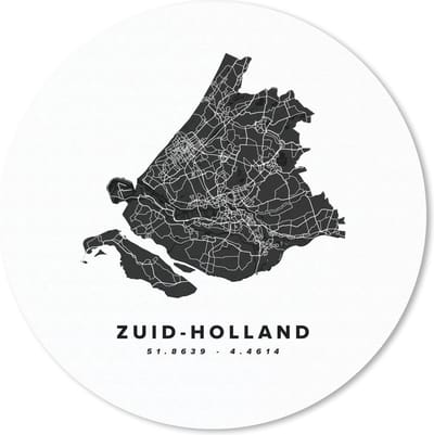 Muismat rond 20x20 cm - Mousepad Zuid-Holland - Nederland - Kaart - Wit - Ronde muismatten