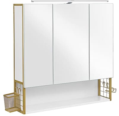 Wandkast met LED-verlichting - 3-deurs - Wit en goud