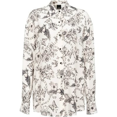 PINKO Corisha Camicia Crepe De Chine Stampa Tattoo Butter/black Maat: 44 | Overhemden Outlet | Dames | Zwart