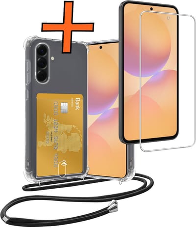 Hoesje Geschikt voor Samsung A36 Hoesje Met Telefoonketting Pasjeshouder Shockproof Case Met Screenprotector Koord - Hoesje Geschikt voor Samsung Galaxy A36 Hoes Met Kaarthouder - Transparant