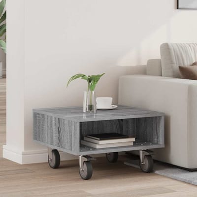 vidaXL - Bijzettafel - met - wielen - Grijs - Sonoma - 50,5 - x - 50 - x - 30 - cm