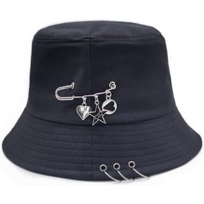 Chapeau Bob Femmes Hommes Unisexe Pliable Chapeau de Pêcheur Anneau Métallique Noir Sommet Plat Chapeaux Hip Hop Pour Femmes Été Uni Gorro Nouveau noir