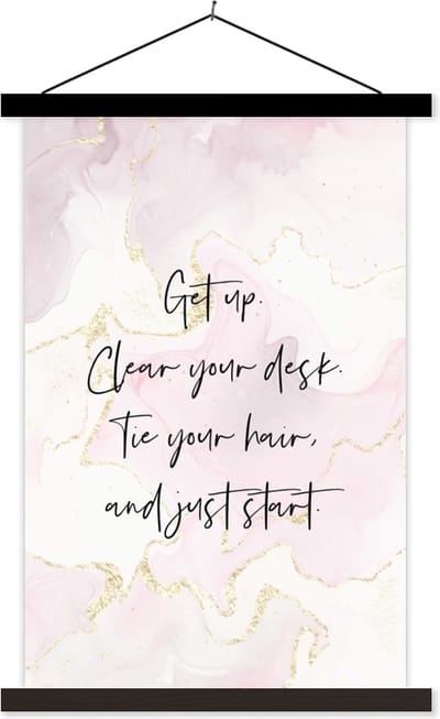 Posterhanger incl. Poster 40x60 cm - Schoolplaat - Bureau - Student - Motivatie - Quotes - Marmer - Textielposter - Zwarte latten