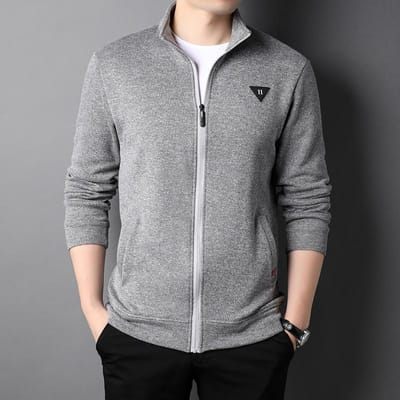Herfst Nieuw Heren Casual Gebreid Vest Mode Losse Effen Kleur Opstaande Kraag Rits Heren Sportjas 3XL