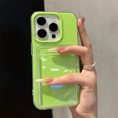 2-in-1 Kaarthouder Portemonnee Po Zakje Clear Snoepkleurig Hoesje Voor iPhone 16 15 14 13 12 11 16Pro Max TPU+PC Schokbestendige Cover For iPhone 16Pro Max green
