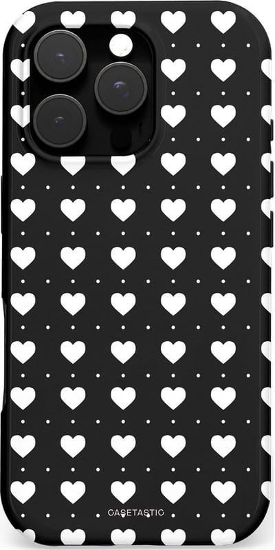 Casetastic hoesje geschikt voor Apple iPhone 16 Pro - MagSafe - Dubbellaagse bescherming - Stipjes en Hartjes - Fashion Case - Zwart Wit Grijs