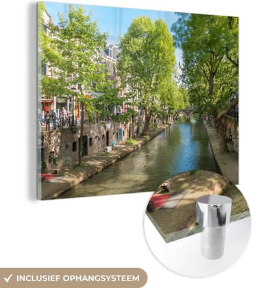 MuchoWow® Glasschilderij 40x30 cm - Schilderij acrylglas - Utrecht - Boom - Kanaal - Foto op glas - Schilderijen