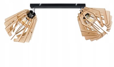 Industriële Plafondlamp met Houten Kap - 2xE27 - Loft Design