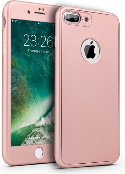 360-graden Frosting TPU Beschermhoesje Set voor iPhone 7 Plus _ Roze Goud