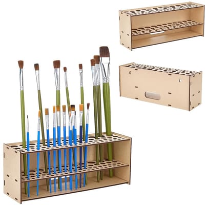 Jhubersproducts - Houten Borstelhouder - Bureau Organizer - 71 Gaten - Pennen en Penseelaccessoires - Ruimtebesparend - Multifunctioneel - Geschikt vo