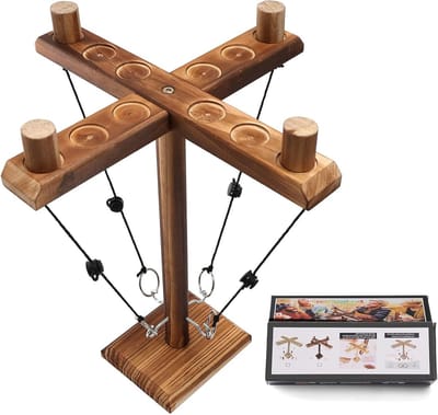 Allecto Plus - Interactief ringwerpspel voor kinderen en volwassenen | Vierpersoons ringwerpspel | Handgemaakt houten tafelspel voor thuisfeestjes